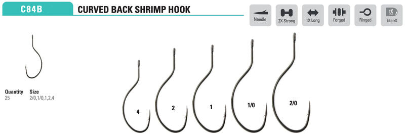 Mustad C84B Curved Back Shrimp Hook – 25 pack